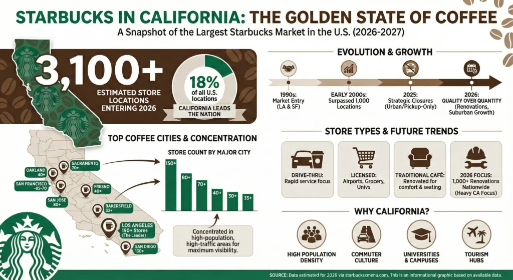 Discover exactly how many Starbucks stores dot California's sunny cities in our vibrant, interactive infographic. Click to explore!